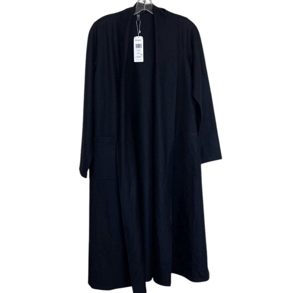 Eileen Fisher Black Open‎ Front Cardigan Jacket Size PS Petite Small Long